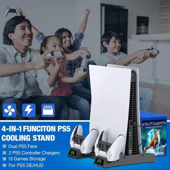 PS5 lodret stilling med ventilator Dobbelt Controller-Oplader, Konsol ladestation Fan Køler Til Playstation 5 PS5 køling