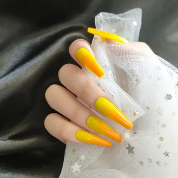24PCS falske lang negl stykke orange gul Gradienter Manicure patch tryk på negle kisten akryl produkter