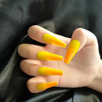 24PCS falske lang negl stykke orange gul Gradienter Manicure patch tryk på negle kisten akryl produkter