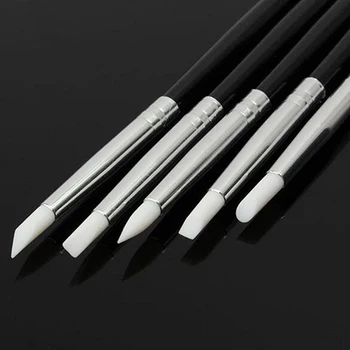 Hot 5Pcs Blød Silikone Nail Art Design Børster Skulptur Udskæring Maleri Pen Sæt