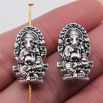 WYSIWYG 2pcs/masse Charme Dobbelt-Sidet Indiske Gud For Rigdom Ganesha 14x22mm Antik Sølv Farve Elefant Perler Til smykkefremstilling 100089