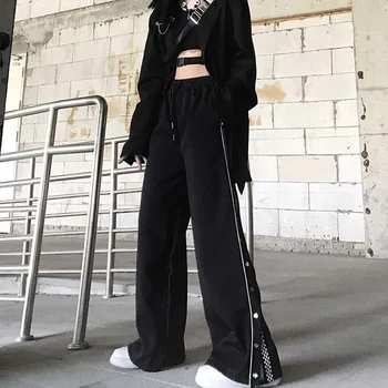 MINGLIUSILI koreansk Stil Bred Ben Bukser Kvinder Mode 2021 Sommer Bukser Kvinder med Høj Talje i Sort Plus Størrelse kvinde Tøj 102400