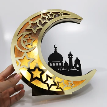 LED Hollow Spejl Månen Breve Moské Desktop Light Eid Mubarak Islam Muslimske Ramadan Festival Dekorationer Kunst Håndværk til Hjemmet 102918