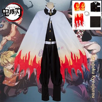 Anime Demon Slayer Kimetsu ingen Yaiba Cosplay Rengoku Kyoujurou Kostume Kvinder Mænd Kimono Passer til Halloween Party Outfit