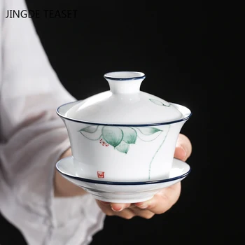 Kinesiske Retro håndmalede Keramiske Gaiwan Tekop håndlavet Te terrinen Porcelæn Teaware Tilbehør Drinkware Personlige Cup
