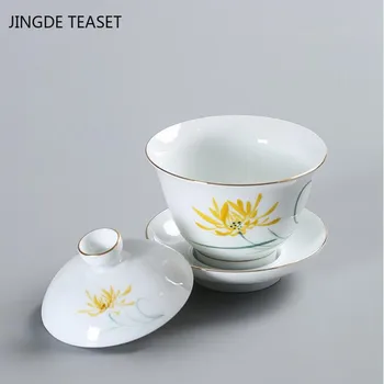 Kinesiske Retro håndmalede Keramiske Gaiwan Tekop håndlavet Te terrinen Porcelæn Teaware Tilbehør Drinkware Personlige Cup