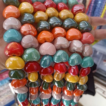 50stk 15X17X6mm Hjerte Form Keramiske Perler Til smykkefremstilling Løs Mix Farve Keramik Perler DIY Armbånd Halskæde 104014