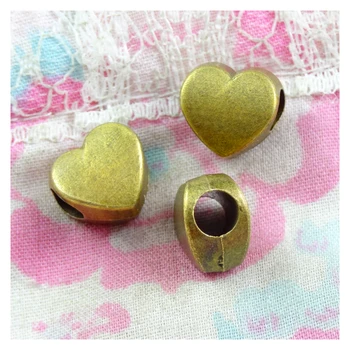 30stk 11*10,5 MM Vintage Hjertet Stort Hul Perler Til smykkefremstilling Antik Bronze Farve Heart Perler Charm Hjerte Form Perler 104234