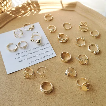 Korea Nye Trendy Metal Kæde Guld Farve Geometriske Åbne Ringe 2021 Fashion Kvinder Party Smykker Finger Ring 104755