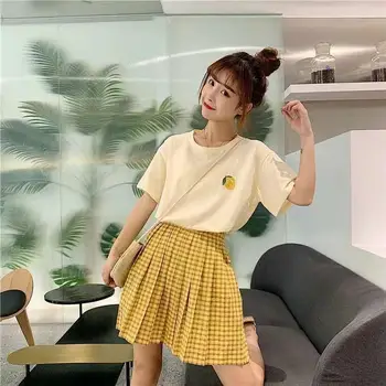 Passer Nederdel Kvindelige 2021 Sommeren Studerende koreanske Kort-langærmet T-shirt med Høj talje Plaid Nederdel To-stykke 10479