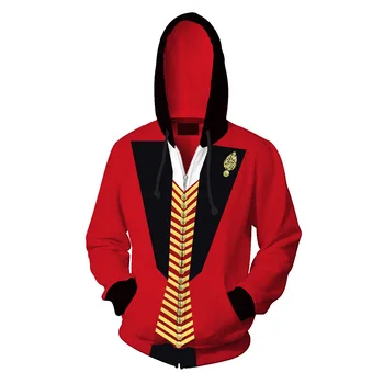 Unisex Filmens Den Største Tysker, P. T. Barnum Red 3D-Print Kostume Sweatshirt Hoodie Casual Træningsdragt Lynlås Jakke Hip Hop Toppe