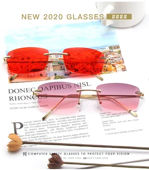 Pladsen Uindfattede Solbriller Kvinder 2021 Brand Design Framless Skære linse solbriller Kvindelige Vintage Grå Pink Briller UV400 104871