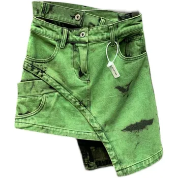 2021 Sommer Mode Kvinder Tøj Personlighed Høj Talje A-linje Jeans Nederdel, Asymmetrisk Pakke Hip Grønne Nederdele 104901