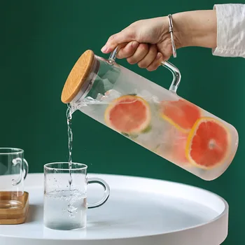 1,2 L 1,5 L Glas Vand Kedel Varmeandig Vand Kande Håndtere Koldt Vand Kedel Gennemsigtig Høj Kvalitet Juice Tekande Kande