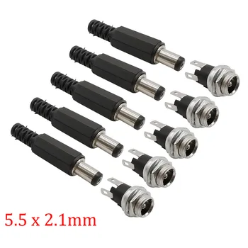 20 Par 5.5*2.1 mm Metal DC-Stik stik Stik 5,5 x 2.1 mm DC Male Plug Kvindelige Socket PCB Panel Mount-terminaladapter