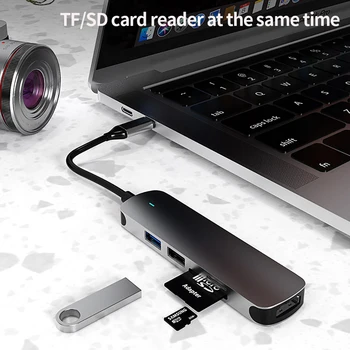 Tebe 5 I 1 Type-c-Hub USB-C 4K-HDMI-USB 2.0/3.0 SD-TF-Dockingstation Til Macbook Huawei Dell USB-C-Hub Splitter 1063