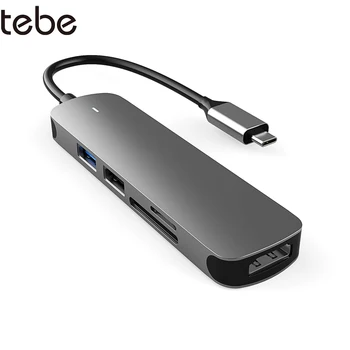 Tebe 5 I 1 Type-c-Hub USB-C 4K-HDMI-USB 2.0/3.0 SD-TF-Dockingstation Til Macbook Huawei Dell USB-C-Hub Splitter