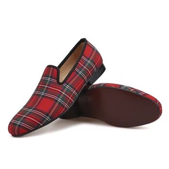 Scotch plaider Stof Håndlavet Mænd sko Rød og Blå Afslappet loafers Banket og Prom Mænd Lejligheder Plus Size OS 4-17 Gratis fragt