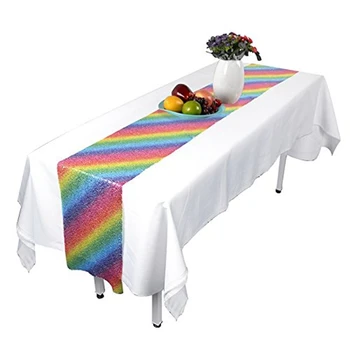 Rainbow Pailletter bordløber Tabel Banner Dekoration til Bryllup, Fødselsdag, Baby Shower, 30X270Cm 107044