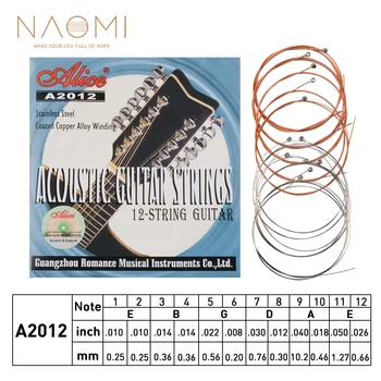 Naomi Alice A2012 12 Strenge Akustisk Guitar Strenge 010-026 Rustfrit Stål Kerne Belagt Kobber Legering Sår Strings Set