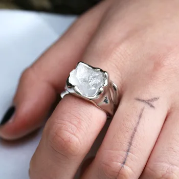 Uregelmæssig Rå Malm Hiphop Sort Sølv Ringe til Kvinder, Mænd Vintage Simuleret Crystal Gotiske Par Ring Nyt Parti Usædvanlige Smykker 10744