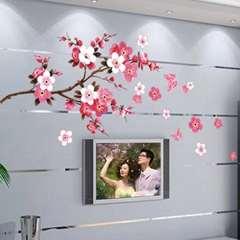 Smuk Blomst Wall Stickers Cherry Blossoms DIY Home Decor Cherry Tree Baggrunde for TV-Sofa Stue, Soveværelse, Aftagelig 107811