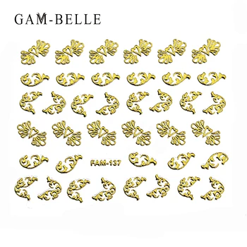 GAM-BELLE 1 Ark Metal Negle Sticker, Guld Skinner Blandet Præget Mærkat DIY Selvklæbende Skønhed Decals Negle Dekorationer Manicure