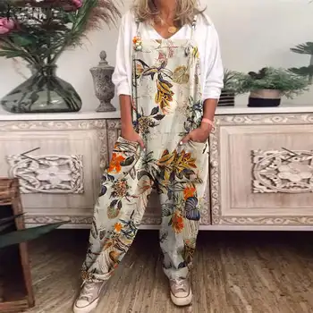 ZANZEA Kvinder Retro Overalls 2021 Sommer Blomster Print Jumpsuits Afslappet Rem Løs Romper Damer Lommer Playsuit Femme