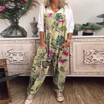 ZANZEA Kvinder Retro Overalls 2021 Sommer Blomster Print Jumpsuits Afslappet Rem Løs Romper Damer Lommer Playsuit Femme