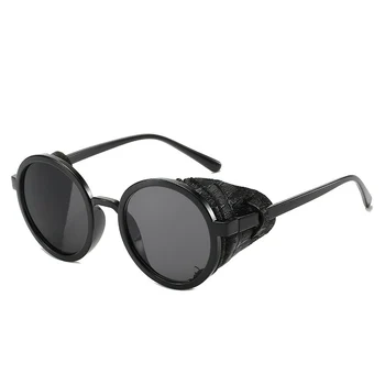 BANSTONE Mærke Runde Steampunk Solbriller Mænd Kvinder Vintage Punk Sol briller UV400 PU Læder Brillerne Nuancer Gafas de sol