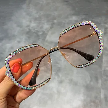 Overdimensionerede daimond solbriller 2021 luksus sol briller kvinder Klar linse Briller Nuancer Til Kvinder oculos feminino vintage 109204