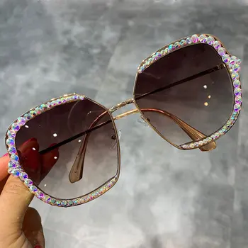Overdimensionerede daimond solbriller 2021 luksus sol briller kvinder Klar linse Briller Nuancer Til Kvinder oculos feminino vintage