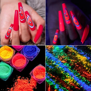 Neon Pigment Fluorescerende Pulver Glitter Nail Sæt Skinnende Ombre Chrome Støv DIY Gel Polish Manicure Til Søm Kunst Dekoration 10930