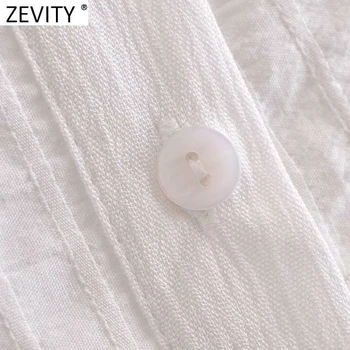 Zevity Nye 2021 Kvinder Simpelthen Plisserede Patchwork Løs Hvid Kimono Bluse Kvindelige Lommer Shirts Smarte Blusas Femininas Toppe LS9326 10948