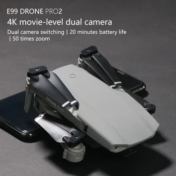 2021 Nye E99 RC Mini Drone 4K 1080P Dual Camera WIFI FPV luftfotografering, Sort Og Grå Sammenklappelig Dron Quadcopter Droner Toy 110077
