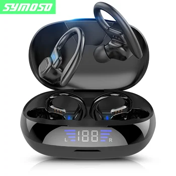 Symoso Ægte trådløs Bluetooth-5.0 Hovedtelefoner 9D Stereo-2600mAh Opladning Max Sprots IPX7 Vandtæt Øretelefoner Headset Til Telefonen