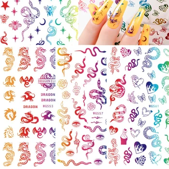Dragon Slange Phoenix Design Nail Art Stickers Selvklæbende Nail Art Dekoration Kinesiske Elementer Mode Bronzing Søm Mærkat Decals