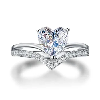 925 Sølv Hjerte Diamant Engagement Ring Kvinder, Luksus White Safir Hjerte Bryllup Tilbehør Personlighed, Gave, Fest Smykker 11071