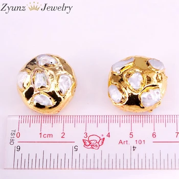 10PC, Guld farve-en naturperle Runde Stik Perler af Perlemor Smykker Komponent, Tilbehør 111271