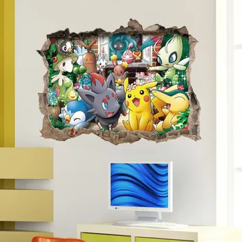 Anime Pokemon Aftagelige vægklistermærker Kawaii Pikachu, Jigglypuff 3D Overføringsbilleder Børnehaven Hjem Indretning Drenge Soveværelse Stue Kunst Vægmaleri 111336