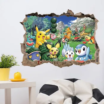 Anime Pokemon Aftagelige vægklistermærker Kawaii Pikachu, Jigglypuff 3D Overføringsbilleder Børnehaven Hjem Indretning Drenge Soveværelse Stue Kunst Vægmaleri