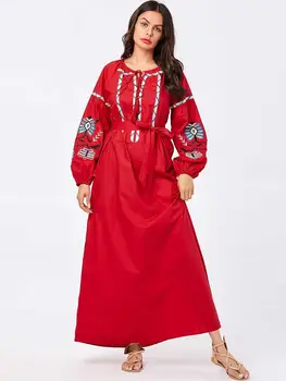 Etniske Muslimske Broderi Abaya Lange Maxi Kjole Klæder Kvinder Dubai Vintage Casual Arabiske Islamiske Tøj Kjole Efteråret Kjole Mode 111939
