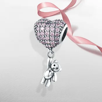 925 Sterling Sølv charm hjerte pink Forsynet med Charme Skinnende Zircon perle Passer Oprindelige Pandora Armbånd for kvinder smykker 113115