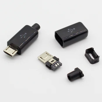 Gratis forsendelse 10stk Mikro-USB-5PIN Svejsning Type Mand Plug Oplader Stik 5P USB-Hale ladestik 4 i 1 Hvid Sort 113200