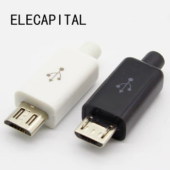 Gratis forsendelse 10stk Mikro-USB-5PIN Svejsning Type Mand Plug Oplader Stik 5P USB-Hale ladestik 4 i 1 Hvid Sort