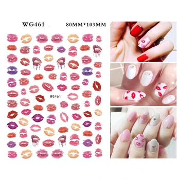 1 Ark 3D Rød Lip Print Design Nail Sticker Valentine ' s Day Farvet Kærlighed Hjerte Mønster Selvklæbende Søm Mærkat DIY Nail Decor