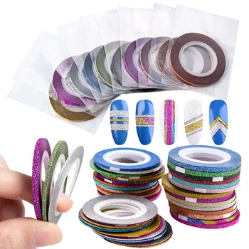 14 Ruller/Set Glitter Nail Art Striping Tape Multi-Farve 3D Strimler Liner, Klistermærke, Klistermærker Til Negle Tips Manicure Værktøjer