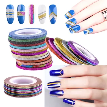 14 Ruller/Set Glitter Nail Art Striping Tape Multi-Farve 3D Strimler Liner, Klistermærke, Klistermærker Til Negle Tips Manicure Værktøjer
