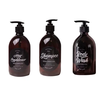 3 i 1 Sæt Badeværelse Shampoo Flaske Sæbe Dispenser Body Wash Hårbalsam Genpåfyldelig Flaske Plast Opbevaring Jar-500ml 115409