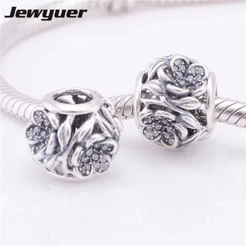 925 sterling sølv smykkernew blomst charme flydende charms fine smykker, perler, fit armbånd diy assessories engros BE169 115428